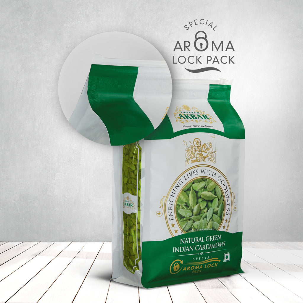 Green Grade 7mm-8mm Cardamom - Aroma Lock - Emperor Akbar Cardamom